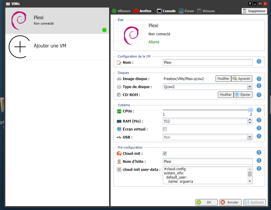 Ajout d'une VM sur Freebox Server